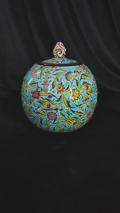 Handmade Turquoise Ceramic Sugar Bowl with Lid – 5" Decorative Round Pottery Sugar Bowl, Ceramic Creamer, Lidded Sugar Bowltive Bowl