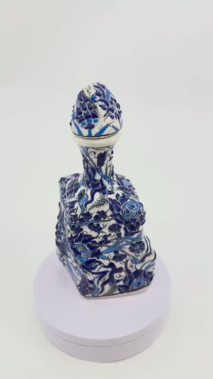 Handmade Ceramic Bottle – Blue Floral Design, Turkish Pottery, Unique Decorative Gift, Traditional Art for Home or Collection