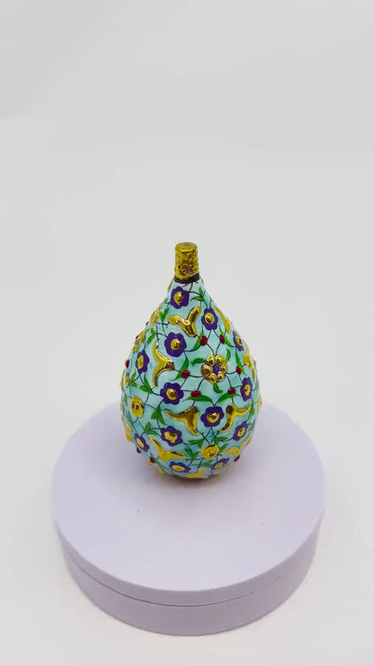 Hand-Painted Decorative Ceramic Ornament with Gold Detailing – Ottoman-Inspired Floral Design, Unique Home Decor Accent