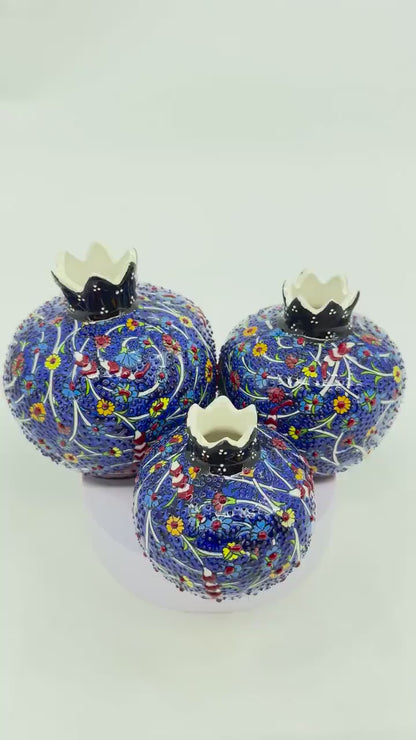 Handmade Ceramic Pomegranate Set - 3-Piece Decorative Ornament -Turkish Pottery Gift - Unique Home Decor Accent