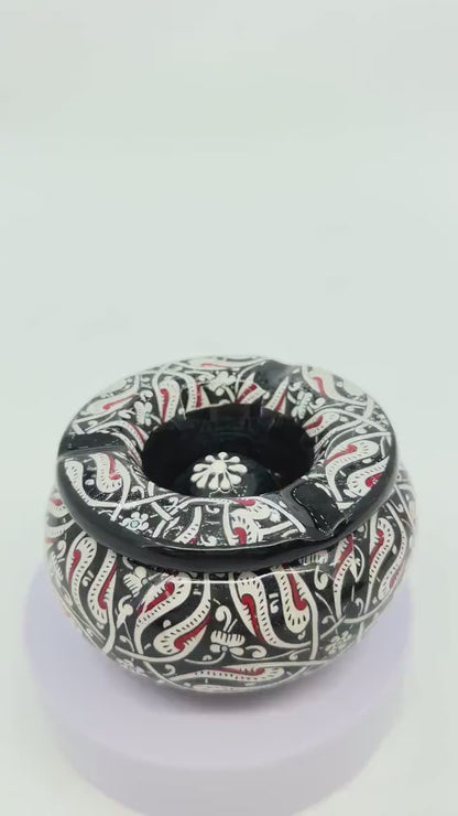 Handmade Ceramic Ashtray - Traditional Turkish Floral Design - Decorative and Functional Ceramic Smoking Accessory