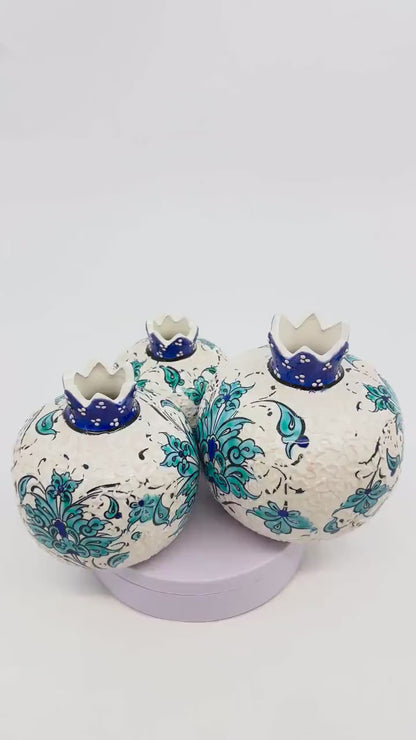 Handmade Ceramic Pomegranate Set - 3-Piece Decorative Ornament -Turkish Pottery Gift - Unique Home Decor Accent