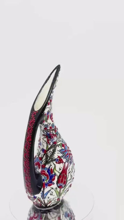 Handmade Turkish Pelican Ceramic Figurine - Iznik Style Decorative Ornament with Floral Patterns - Unique Home Decor Gift
